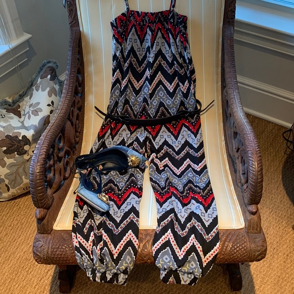 Bio NY Pants - BIO NY JUMPSUIT CUSTOM MADE DESIGN IN A CONTEMPORARY BLACK MULTI PRINT OS